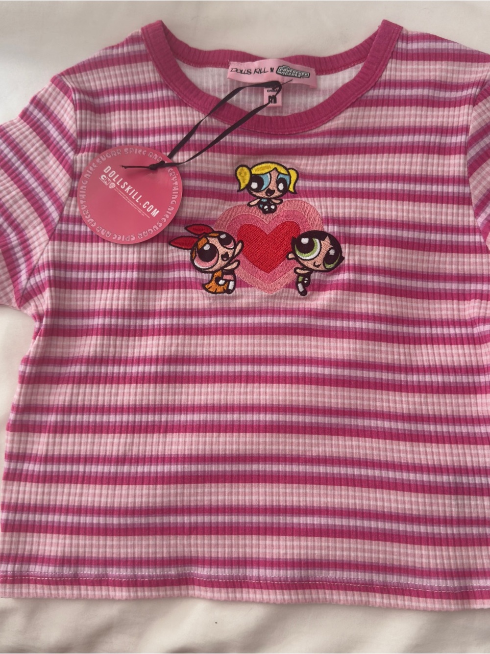 Dolls Kill Pink Striped Powerpuff Girls Heart Tee